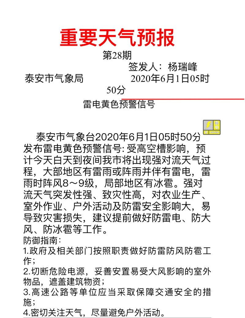 泰安天气预警(泰安天气预警最新消息)