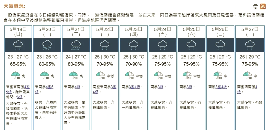 香港天气预报一周(香港26号天气预报)
