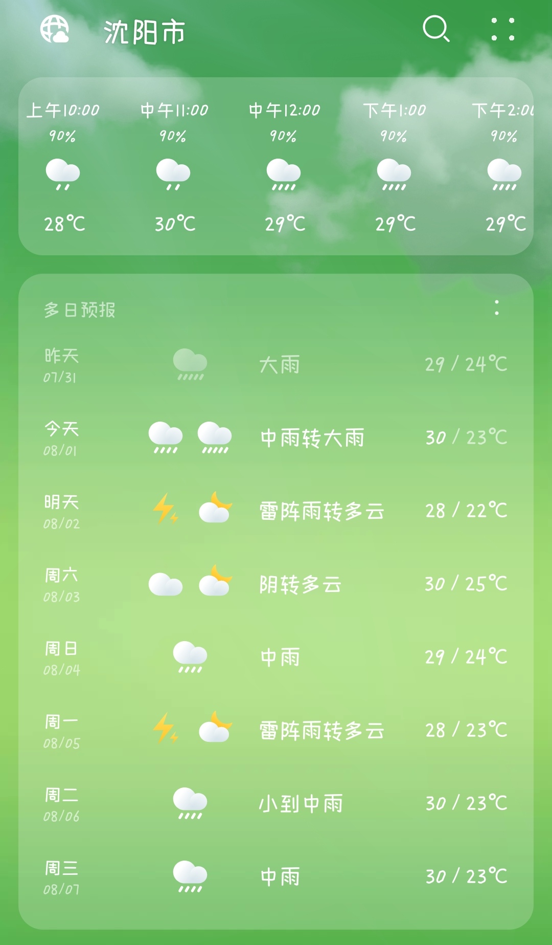 沈阳天气今日大到暴雨(沈阳今天天气预报详情预计几点能下雨)