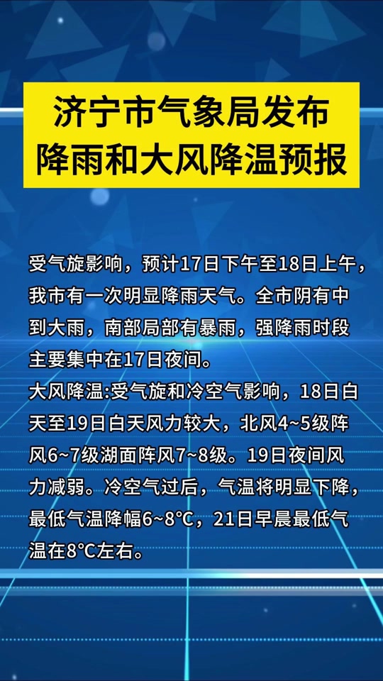 山东济宁天气预报(山东济宁天气预报15天查询最新消息视频)